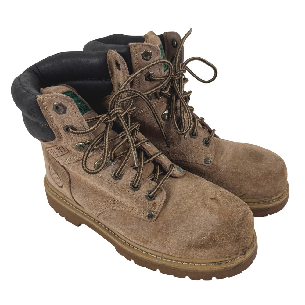 VTG! Wrangler Work Mens Steel Toe Leather Boots Brown 7W ASTM F-2413 OSHA F05-5